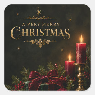 Elegante luxe kerstkaart, fluwelen strik vierkante sticker