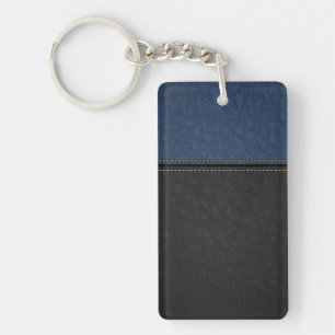 Elegante luxe leersoort blauw zwart sleutelhanger