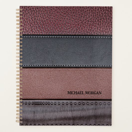 Elegante luxe leersoort bruin zwart planner (Voorkant)