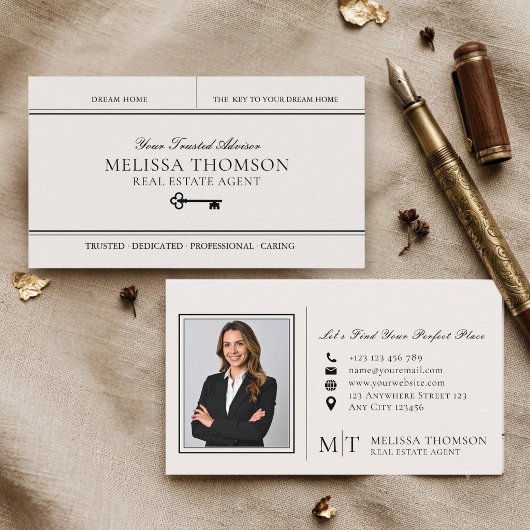 Elegante Luxe Makelaar Foto Monogram  Visitekaartje