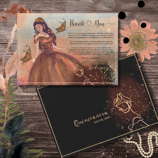 Elegante Luxe Metallic Koper Quinceañera Bedankt