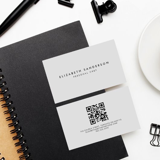 Elegante Luxe Minimale Lichtgrijze QR CODE Visitekaartje