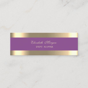 Elegante Luxe Modern, Goud Gestreept, Paars Mini Visitekaartje
