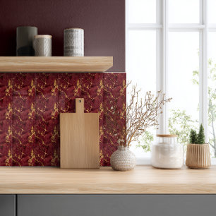Elegante luxe moderne burgundy goud marmer tegeltje
