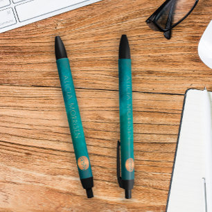Elegante luxe monogram gepersonaliseerde goudgroen zwarte inkt pen