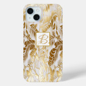 Elegante Luxe Monogrammed Goud en Ivoor Monstera Case-Mate iPhone Case (Achterkant)