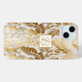 Elegante Luxe Monogrammed Goud en Ivoor Monstera Case-Mate iPhone Case (Achterkant (horizontaal))