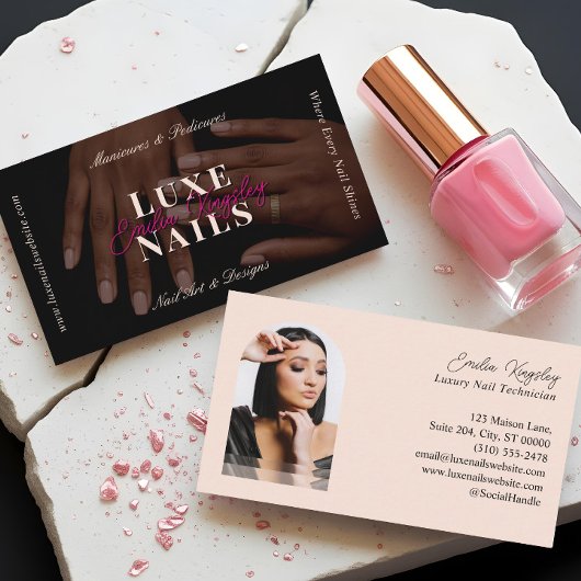 Elegante Luxe Nagel manicure technicus Zwart Roze Visitekaartje