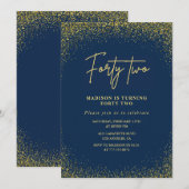 Elegante Luxe Navy Gold Glitter 42e verjaardag Kaart (Voorkant / Achterkant)