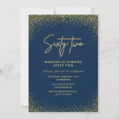 Elegante Luxe Navy Gold Glitter 62e verjaardag Kaart (Voorkant)
