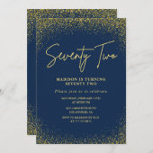 Elegante Luxe Navy Gold Glitter 72e verjaardag Kaart (Voorkant / Achterkant)