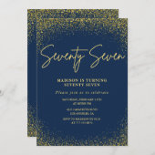 Elegante Luxe Navy Gold Glitter 77e verjaardag Kaart (Voorkant / Achterkant)