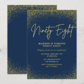 Elegante Luxe Navy Gold Glitter 98e verjaardag Kaart (Voorkant / Achterkant)