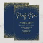 Elegante Luxe Navy Gold Glitter 99e verjaardag Kaart (Voorkant / Achterkant)