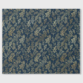Elegante Luxe Navy Goud Blad Patroon Kerstmis Cadeaupapier (Vlak)
