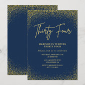 Elegante luxe navy goud glitters 34e verjaardag kaart (Voorkant / Achterkant)