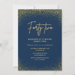 Elegante luxe navy goud glitters 42e verjaardag kaart