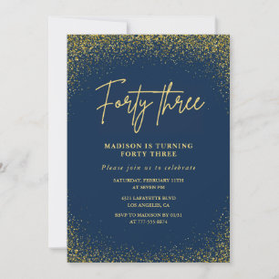 Elegante luxe navy goud glitters 43e verjaardag kaart