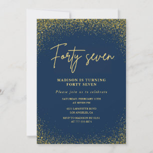Elegante luxe navy goud glitters 47e verjaardag kaart
