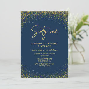 Elegante luxe navy goud glitters 61e verjaardag kaart