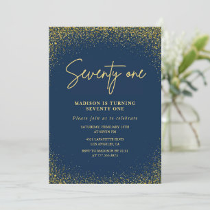 Elegante luxe navy goud glitters 71e verjaardag kaart