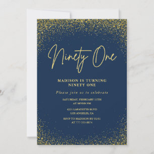 Elegante luxe navy goud glitters 91e verjaardag kaart