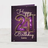 Elegante luxe Paarse en gouden 21e verjaardag Kaart (Voorkant)