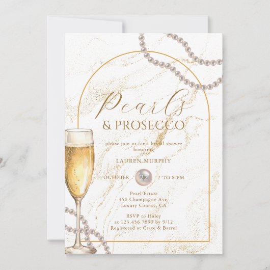 Elegante luxe parels en Prosecco Vrijgezellenfeest Kaart (Voorkant)