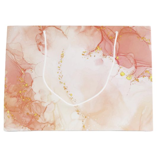 Elegante luxe perzik en gouden marmeren effect groot cadeauzakje (Voorkant)