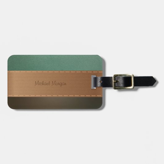 Elegante luxe, Retro, Gestreepte, Leerlook Bagagelabel (Voorkant horizontaal)