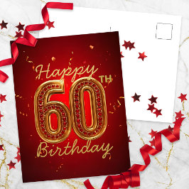Elegante Luxe Robijnrood en Goud 60e Verjaardag Briefkaart