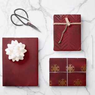 Elegante luxe rode gouden sneeuwvlokken inpakpapier vel