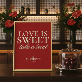 Elegante Luxe Rode Liefde is Zoet Huwelijksdessert Poster