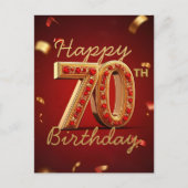 Elegante luxe rood en goud 70e verjaardag briefkaart (Voorkant)