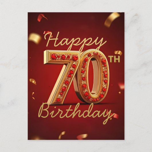 Elegante luxe rood en goud 70e verjaardag briefkaart (Voorkant)