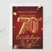 Elegante luxe rood en goud 70e verjaardag kaart (Voorkant)