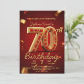 Elegante luxe rood en goud 70e verjaardag kaart (Staand voorkant)
