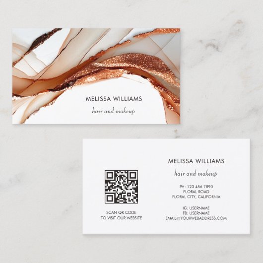 Elegante Luxe Roze Goud 3D Abstracte | QR Code Visitekaartje (Voorkant / Achterkant)