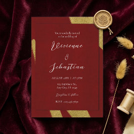 Elegante luxe script bordeauxrode en gouden trouwk kaart
