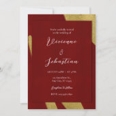 Elegante luxe script bordeauxrode en gouden trouwk kaart (Voorkant)