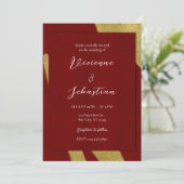 Elegante luxe script bordeauxrode en gouden trouwk kaart (Staand voorkant)