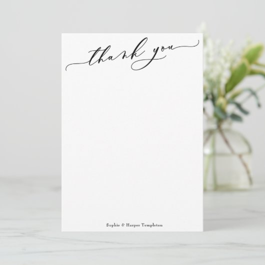 Elegante Luxe Script Eenvoudig Zwart & Wit Bedankkaart (Staand voorkant)