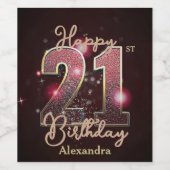Elegante Luxe Sparkly Gold en Roze 21e verjaardag Wijn Etiket (Enkel label)