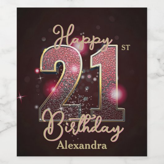 Elegante Luxe Sparkly Gold en Roze 21e verjaardag Wijn Etiket (Enkel label)