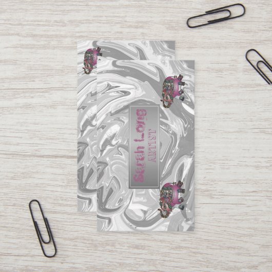 Elegante Luxe Sweet Silver Marble witte olifant Visitekaartje (Voorkant / Achterkant in situ)