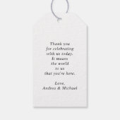 Elegante luxe trouwtrofee-tag 'dank je wel' cadeaulabel (Achterkant)