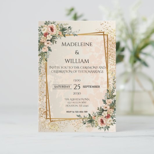 Elegante Luxe Tuin Bloemen Trouwen RSVP Card (Staand voorkant)
