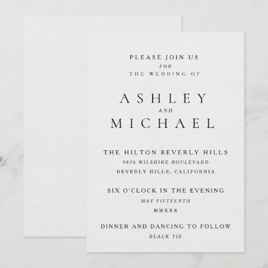 ELEGANTE LUXE TYPOGRAFIE Zwart & Wit Bruiloft Kaart (Voorkant / Achterkant)