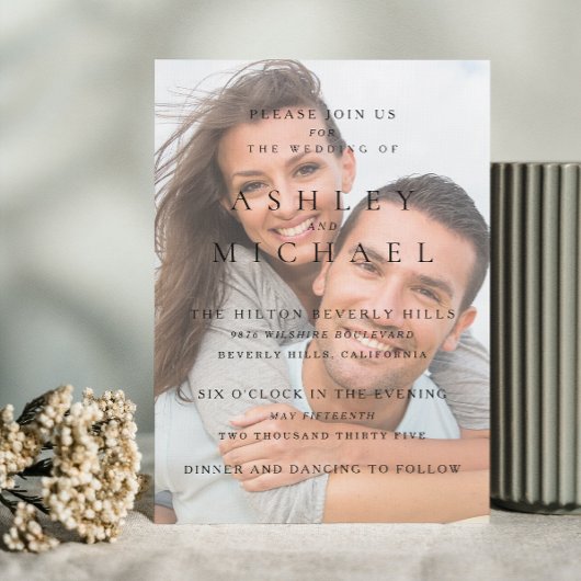 Elegante Luxe Vellum Foto Zwart & Wit Bruiloft Kaart