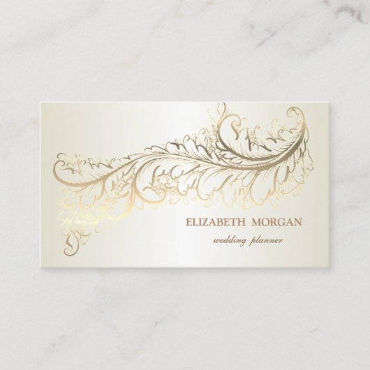 Elegante Luxe Vintage Gouden Veer Visitekaartje (Voorkant)
